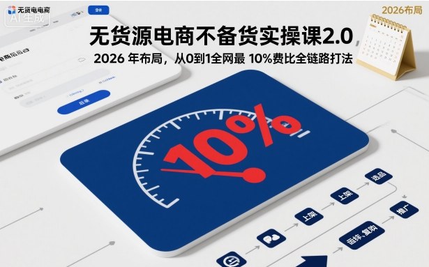 无货源电商不备货实操课2.0，2026年布局，从0到1全网最低10%费比全链路打法【更新26年5月】-爱尚网赚