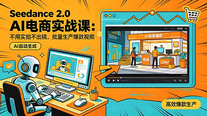 Seedance 2.0 AI电商实战课：不用实拍不出镜，批量生产爆款视频打爆GMV-爱尚网赚