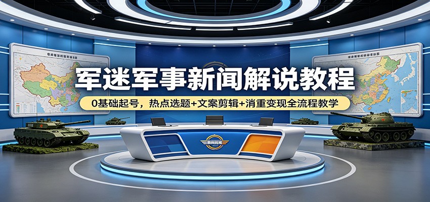 军迷军事新闻解说教程：0基础起号，热点选题+文案剪辑+消重变现全流程教学-爱尚网赚