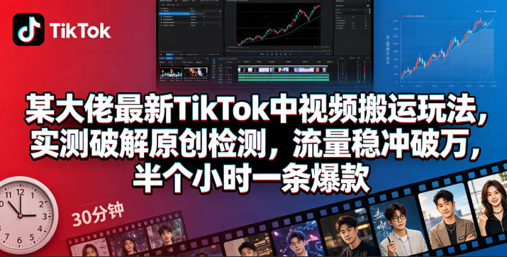 某大佬最新TikTok中视频搬运玩法，实测破解原创检测，流量稳冲破万，半个小时一条爆款-爱尚网赚