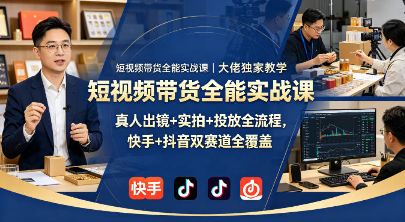 短视频带货全能实战课｜大佬独家教学，真人出镜+实拍+投放全流程，快手+抖音双赛道全覆盖-爱尚网赚