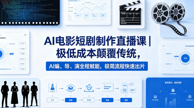AI电影短剧制作直播课｜极低成本颠覆传统，AI编、导、演全程赋能，极简流程快速出片-爱尚网赚