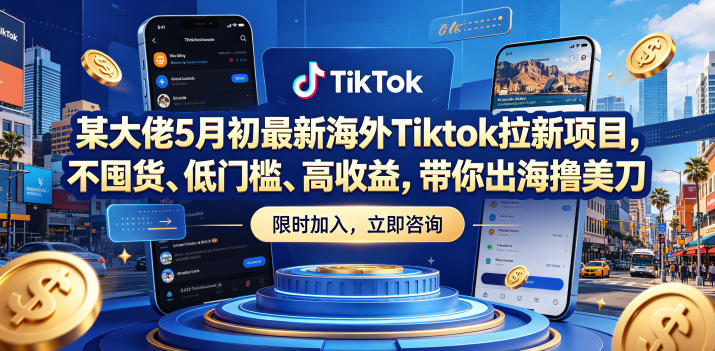 某大佬5月初最新海外Tiktok拉新项目，不囤货、低门槛、高收益，带你出海撸美刀-爱尚网赚