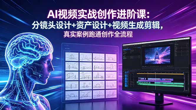 AI视频实战创作进阶课：分镜头设计+资产设计+视频生成剪辑，真实案例跑通创作全流程-爱尚网赚