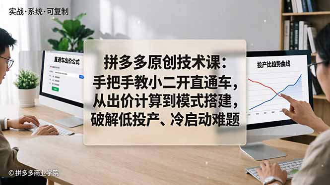 拼多多原创技术课：手把手教小二开直通车，从出价计算到模式搭建，破解低投产、冷启动难题-爱尚网赚
