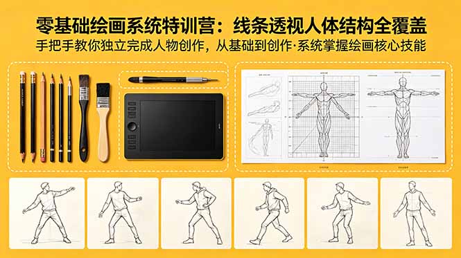 零基础绘画系统特训营：线条透视人体结构全覆盖，手把手教你独立完成人物创作-爱尚网赚
