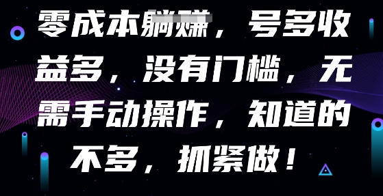 零成本全自动，号多收益多，没有门槛，无需手动-爱尚网赚