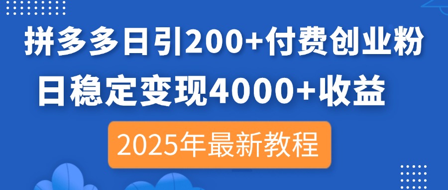（14217期）拼多多日引200+付费创业粉，日稳定变现4000+收益，2025年最新教程-爱尚网赚