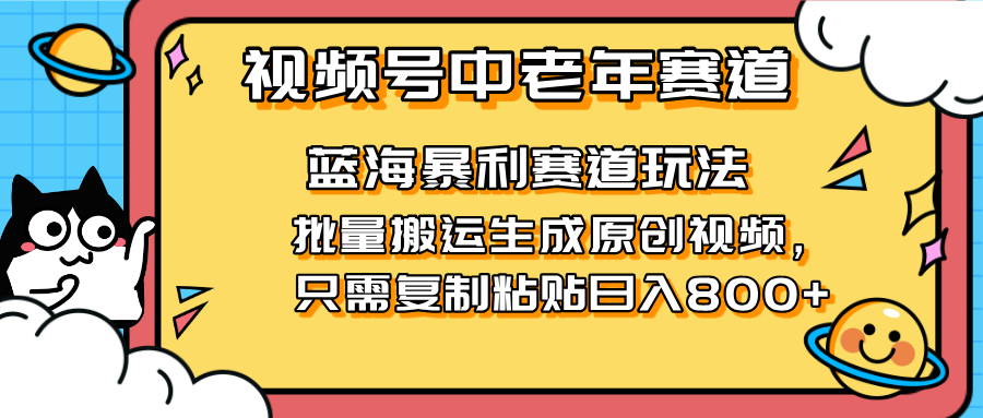 （14314期）2025视频号中老年短视频蓝海暴利风口！复制粘贴搬运视频单日赚800+，无...-爱尚网赚